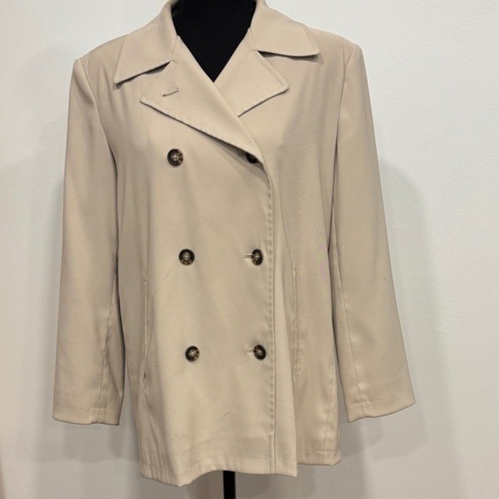VINTAGE LL BEAN khaki Classic Double-Breasted rain Coat jacket peacoat PS